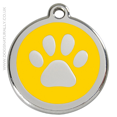 Yellow Paw Print Dog ID Tags (3x sizes)